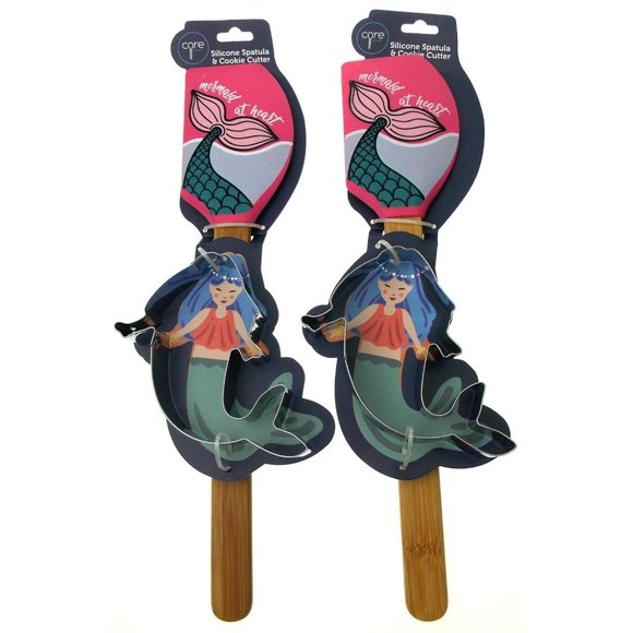 Core Silicone Mermaid At Heart Spatula and Cookie Cutter Set Lot 2 Pink BPA Free - Picture 1 of 3